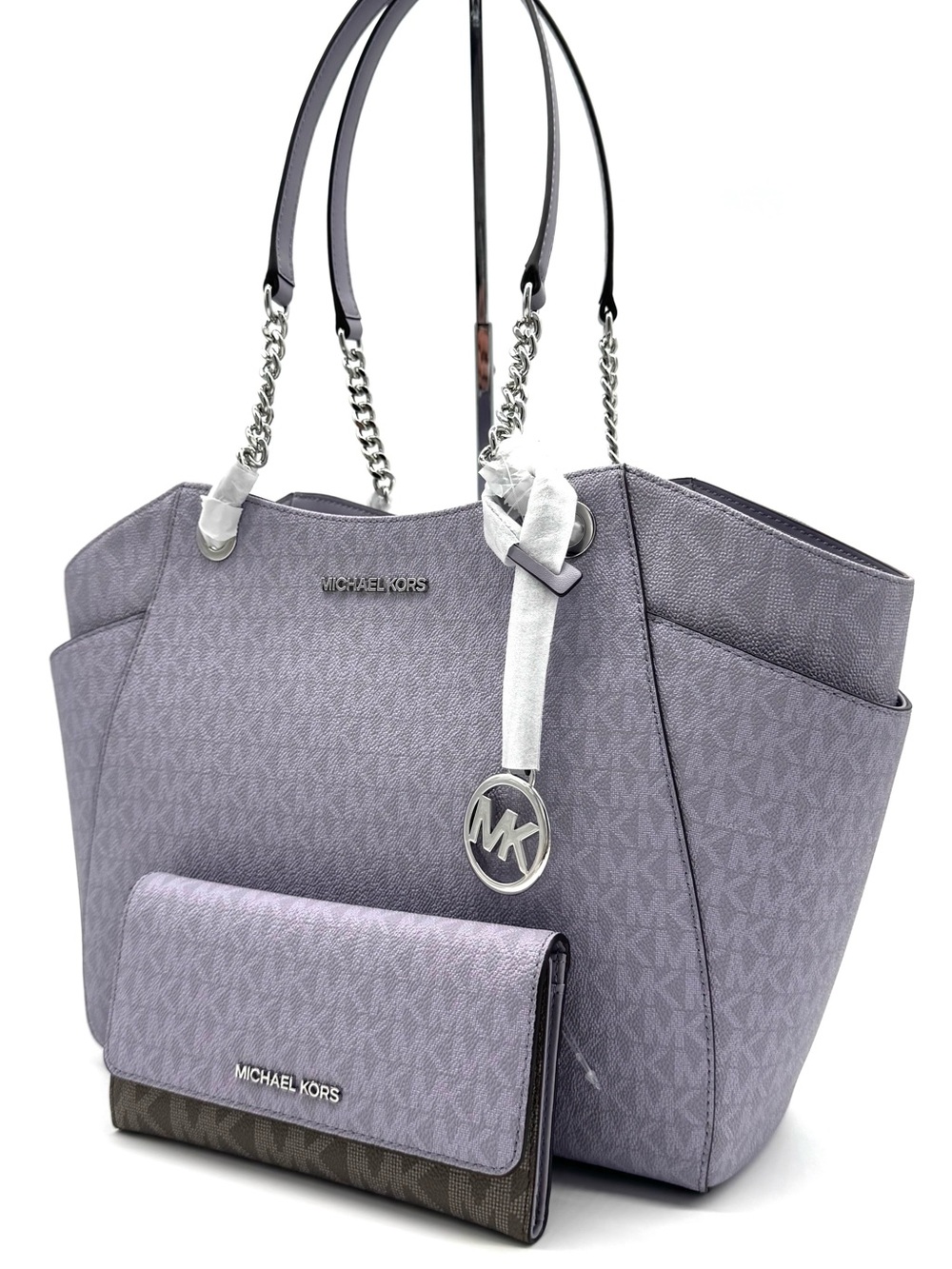 Michael Kors Jet Set Large Signature Logo Shoulder Bag w Matching Trifold Wallet